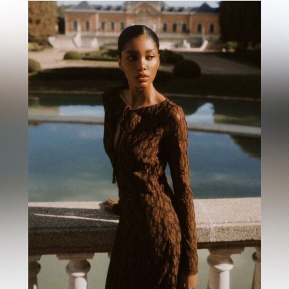 ZARA BOHO LONG LACE DRESS - Picture 5 of 16